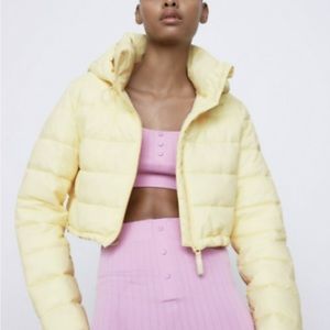 ZARA Women NEW QUILTED CROPPED WATER REPELLENT PUFFER Yellow JACKET